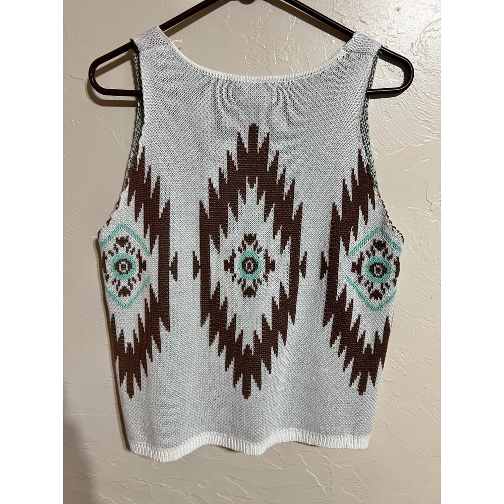 Amoli Womens Southwestern Geometric Knit Tank Top V-Neck Sweater Vest White S/M - Picture 6 of 7